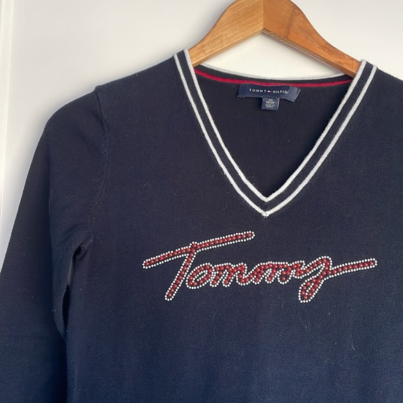 TOMMY HILFIGER V-Neck Navy Blue Sweater - Extra small XS - Picture 2 of 11